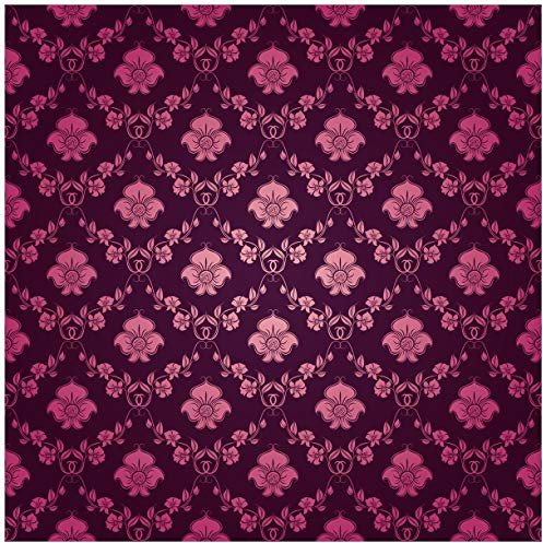 Wallario Glasbild Blumenmuster Damast in pink lila - 55 x 55 cm Wandbilder Glas in Premium-Qualität: Brillante Farben, freischwebende Optik