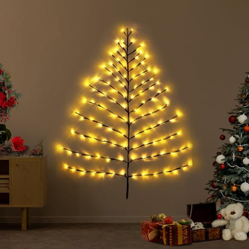 Nicedepot 4FT Lighted Wall Tree with 112 LED Warm White Wall Christmas Tree for Home Decor, Artificial Christmas Wall Tree, Willow Vine Lights for Holiday Apartment Living Room