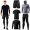 Herren Sport Laufset (5er Pack) Athletisches Shirt+Short/Kompressionsshirt+Hose mit Mantel Trainingsanzug Gym Anzüge Schwarz 03 3XL