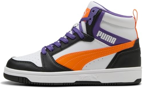 PUMA Unisex Kinder Rebound V6 Mid Jr Sneaker, Puma Weiß Orange Glo Puma Schwarz, 38.5 EU