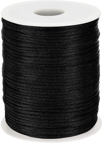 Cordoncino in nylon per collane, 2 mm, 100 metri, per la realizzazione di bracciali, cordino intrecciato, filo per gioielli con perline per artigianato, spago per nodi cinesi (nero)