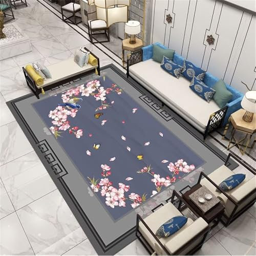 QGYFRE Entrance Carpet Kids Rugs For Bedrooms Boys living room Pink Oriental Floral Pattern Easy Cleaning fireplaces blue 300x400CM