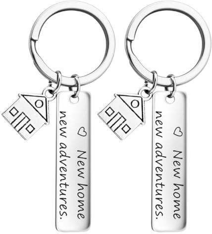 2 Pcs Porte Clef, Porte clé Maison Couple Personnalisé, Porte Clef en Acier Inoxydable pour la Maison, Cadeau de Pendaison de Crémaillère