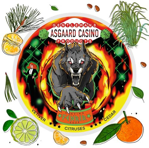 Rasierseife Fenrir (Asgard Casino), hergestellt in Großbritannien, Vetiver, Zitrusfrüchte und Zeder, 7 Buttern, alle natürlichen Inhaltsstoffe