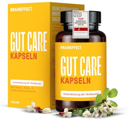 BRAINEFFECT GUT CARE Kulturen Komplex, 20 Bakterienstämme, 20 Mrd. KBE | Darmflora & Darmsanierung, mit Bio-Inulin & Calcium, magensaftresistent, vegan, 60 Kapseln, 30 Tage Darmkur