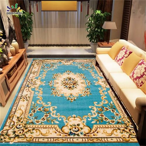 Kunsen Teppich Reinigung Living Room Rug Pflegeleichtes blaues Pflanzendruck-Design rechteckig rutschfest Rutschfester 80X120CM