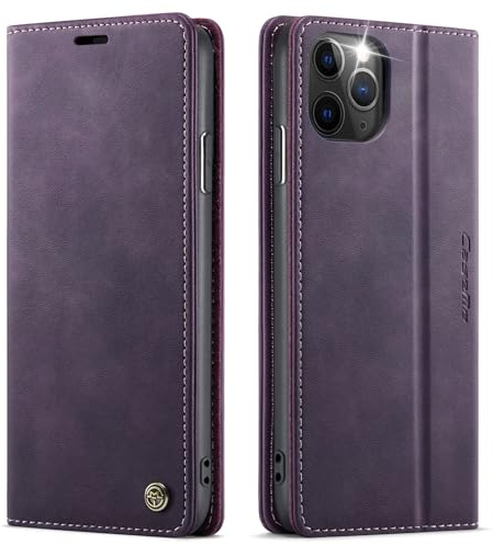 owlhold iPhone 11 Pro hülle klapphülle Premium PU Leder, RFID Schutzhülle, Faltbare Ständer, Handytasche Lederhülle Kartenfach Standfunktion Handyhülle iPhone 11 Pro - Lila