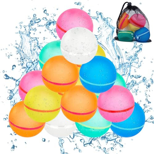 Pilikoll 16 Pcs Reusable Water Balloons Self Sealing Magnetic Water Balls Silicone Refillable Water Balls Magnetic Water bombs Mini Silicone Water Balloons Toy for Adults Summer Games