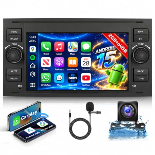 Hodozzy 2G+64G Autoradio für Ford Transit Fiesta Focus Galaxy Mondeo C-Max S-Max Connect mit Carplay Android Auto, 7 Zoll Touchscreen mit Navi DSP Bluetooth WiFi FM/RDS, Lenkradsteuerung