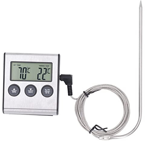 Telituny Termometro per griglia digitale, 250 ℃/482 ℉ Termometro alimentare con sonda in acciaio inossidabile, modalità timer e display LCD, termometro a carne per cottura, grigio, griglia da forno