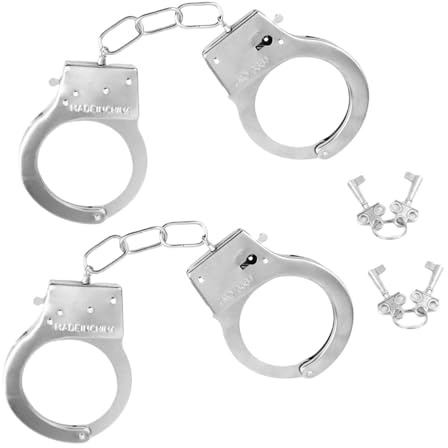 Kinderhandschellen, Polizei-Handschellen, Edelstahl-Handschellen - geeignet für Polizei-, Verbrecher- und Themenparty-Kostüme, Karneval, Halloween - 2er-Set