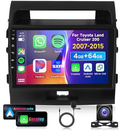 4G&64G 9 Autoradio Für Toyota Land Cruiser 200 2007-2015 mit Carplay Android Auto Wireless,1280 * 720,Android 13,Touchscreen Bluetooth HiFi/RDS/FM Radio,WiFi Navi/AHD Rückfahrkamera