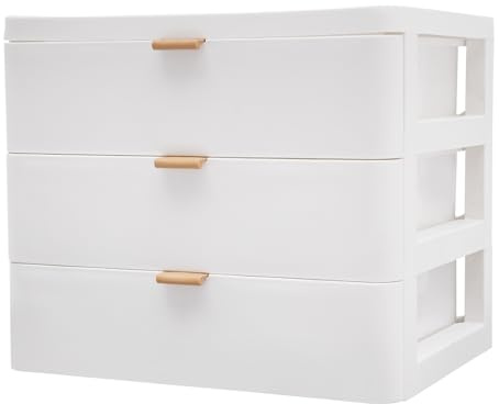 Aufbewahrungsbox mit 3 Schubladen, Schreibtisch Organizer Kosmetik Schubladenbox Desktop Schubladen Organizer für Badezimmer, Büro, Weiß
