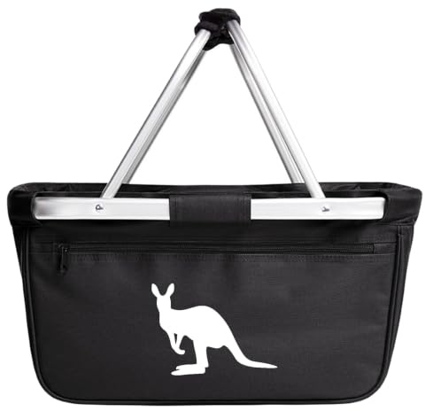 Huuraa Einkaufskorb Kangaroo Silhouette, Black, faltbar, 20 Liter | Faltbarer Tragekorb mit Alurahmen als Geschenk für Tierfreunde.