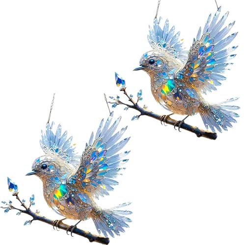 Crystal Bird Suncatche, Radiant Bird Design, 2D Flat Hummingbird Stained Glass Window Hanging, Suncatchers for Windows Hanging (2 PCS)