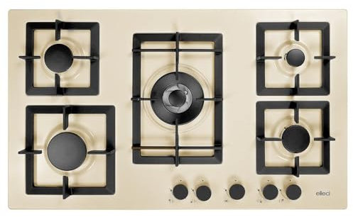 Piano Cottura Cucina a Gas Incasso, 5 Fuochi, Tripla corona, Design Moderno, Made in Italy, Elleci PGSP90151CS Avena