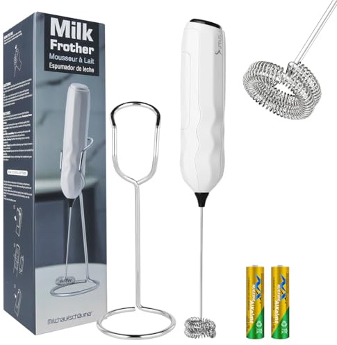 SUPRUS Ultra Schnelle Handheld Milch Schaumer Doppel Whisk mit Stand 2 Batterien Edelstahl für Lattes Cappuccino Matcha Heiße Schokolade Kaffeebar Zubehör Küche Gadgets Geschenk