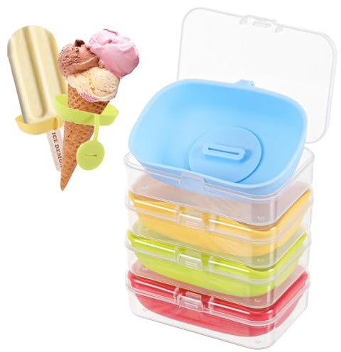 Popsicle Holder for Kids, 4 Pcs Silicone Popsicle Holder, Ice Cream Holder, 1/4 Drizzle Popsicle Holders for Kids, Reusable/with Storage Box/BPA Free, for Ice Cream/Ice Pop/Summer Party
