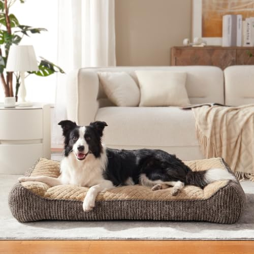 JOEJOY Orthopädisches Hundebett Grosse Hunde, Ergonomisches Hundebett Waschbar Abnehmbar, Hundesofa rutschfest mit Erhöhtem Rand, Hundekorb Weiches Schneeflocken-Fleece, 89x64x20cm