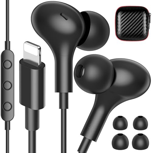 iMangoo for Apple MFi-Certified Soft Headphones for Lightning Wired Earbuds | HiFi Stereo Magnetic Corded Earphones with Microphone, 3 Ear Buds Tips for Gym, Commuting for iPhone 14 Plus 13 12 11 Pro Max