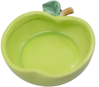 ANMOO Ceramic Hamster Food Bowl, Anti-Tip Chew-Proof Water Dish, Green | Apple Shape Bowl Easy to Clean & Heavy Duty Feeding Drinking Guinea Pig Bowl for Syrian Gerbil Mouse Chinchilla Hedgehog
