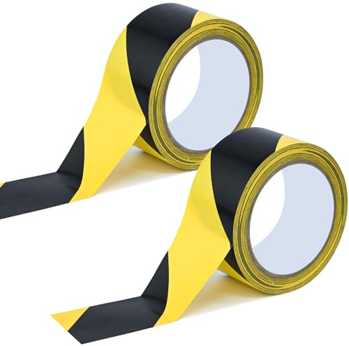 DARENYI Lot de 2 Rouleaux Ruban De Marquage Au Sol PVC, 50mm x 33m | Ruban Adhésif de Danger Noir et Jaune, Ruban de Sécurité pour Le Marquage des Zones Dangereuses -pour Intérieur et Extérieur