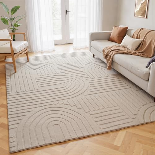 Topfinel Waschbarer Kinderzimmer Teppich 140x200 Kurzflor Modern Taupe Teppich Wohnzimmer Groß Flauschig Antirutsch Schlafzimmer Teppiche Esszimmer Büro Einfarbig 3D-Effekt Dauerhaft Felloptik