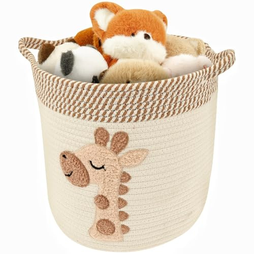 Toy Storage Basket, Kids Cotton Laundry Basket,Woven Storage Baskets with Handles for Toys Organizer Clothes Hamper,30x28cm
