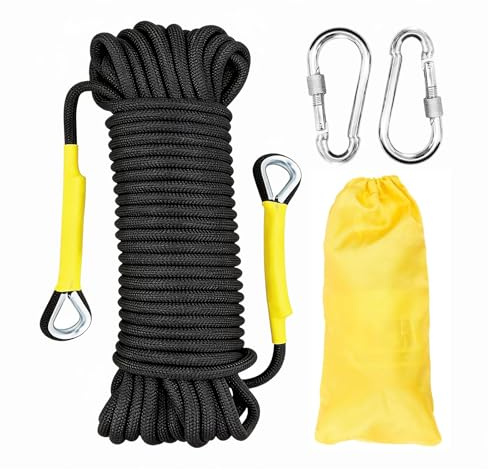 YIUBCZOQI 5m Corde d'escalade Statique 8mm avec 2 mousquetons, UIAA | Nylon haute résistance, résistant, l'abrasion et aux UV, Noir, Adaptée l'alpinisme, le camping, secours .