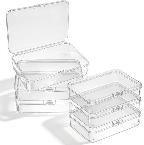 Qianyu 6 Pcs Plastic Storage Box Clear Containers Mini Rectangular Travel Case Small Items Organizer Boxes with Hinged Lids for Beads Jewelry Cards Craft Projects(4.13 × 2.95 × 0.98 inch)