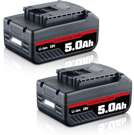 2X 5.0Ah 18V Ersatzakku kompatibel mit Bosch Professional 18V GBA System Li-Ion Akku-Werkzeuge mit LED-Ladeanzeige