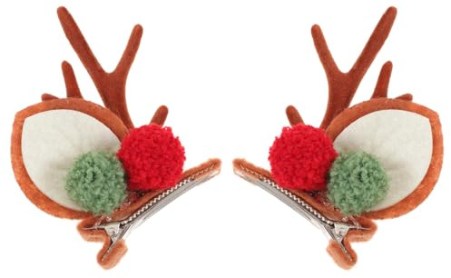 PAMINGONO 1 Paar Geweih Haarspangen aus Gewebe und Edelstahl Weihnachtlicher Haarclip mit Rentierhörnern Bequem und Verschleißfest für Cosplay Party und Festliche Anlässe