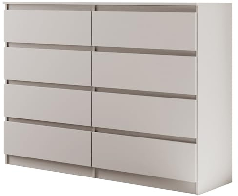 BEAUTY SOFA Große Schubladenkommode mit 8 Schubladen, Kaschmir in Holzoptik, Schlafzimmerkommode & Mehrzweckschrank für Flur, Modell Lemon, 140x97x40 cm