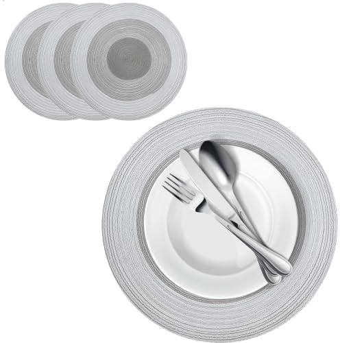 Tovagliette Rotonde, 38cm Sottopiatti Rotondi Eleganti, Tovagliette Intrecciato, Antiscivolo Lavabile Resistenti al Calore, per Cucina Casa Matrimoni Eventi Festa Feste Decorazioni, 4 Pezzi