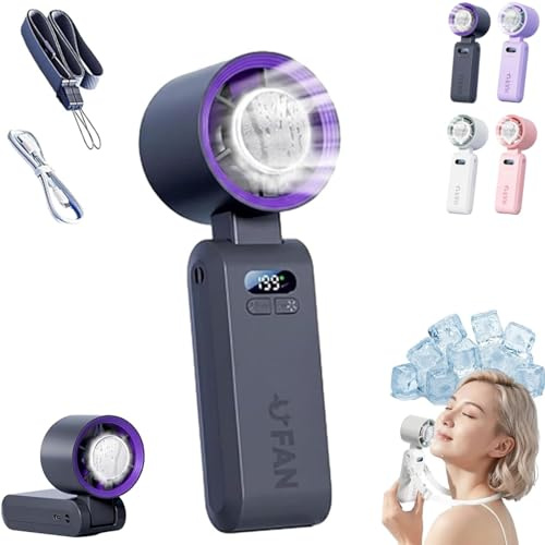 Handheld Fan Rechargeable, Portable Turbo Mini Fan with Ice Cooling Plate, 199 Speeds Foldable USB Fans, 3 in 1 Personal Neck Cooler for Travel,Commuting and Summer Essentials (Black)