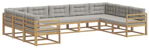 vidaXL Outdoor-Sofagarnitur mit Kissen 9 pcs Weiß und Hellgrau, Zeitgemäße Gartenmöbel, modernes Sofa-Set, gemütliche Lounge für den Pool, Sitzgruppe für den Garten