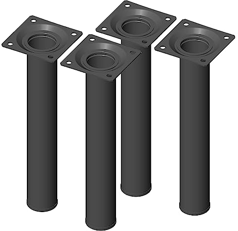 Element System 4 Stück Stahlrohrfüße rund, Tischbeine, Möbelfüße inklusive Anschraubplatte, Länge 20 cm, Durchmesser 30 mm, 4 Farben, 11 Abmessungen, schwarz, 11100-00019