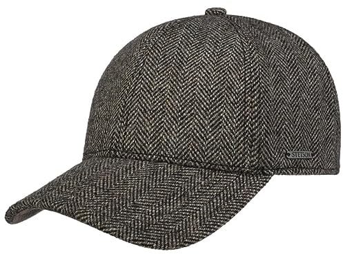 Stetson Plano Wool Cap Herren Baseballcap Schirmunterseite Leder Herringbone Design Baumwollfutter Herbst Winter Dunkelbraun S (54-55 cm)