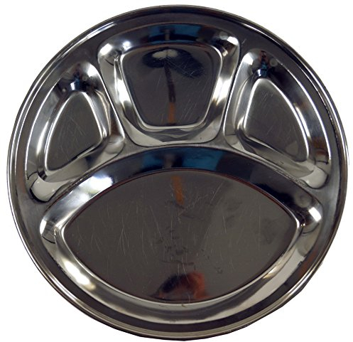 GURU SHOP Edelstahl Teller, Thali Teller, 2.5x32x32 cm, Edelstahlgeschirr