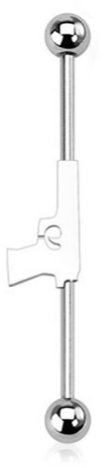 Paula & Fritz® Industrial Ohr-Piercing Stab Pistole Chirurgenstahl 38mm Stab-länge 1.6 mm Stab-Dicke Silber Barbell Bar Knarre Revolver