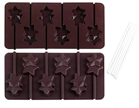 Dr. Oetker Silikon-Schokoladenform Stern-Lollis 2er Set inkl. 12 Sticks, Schokoladenformen für Stern-Lollis am Stiel, Formen aus hochwertigem Platinsilikon (Farbe: Braun) - spülmaschinengeeignet, Menge: 1 x 2er Set