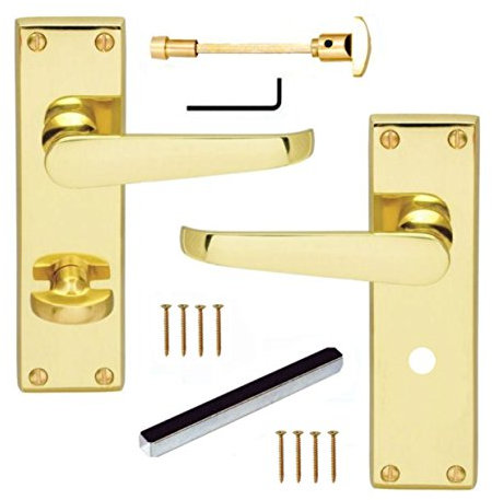 Polished Brass Victorian Straight Lever Bathroom Door Handles 150mm x 38mm