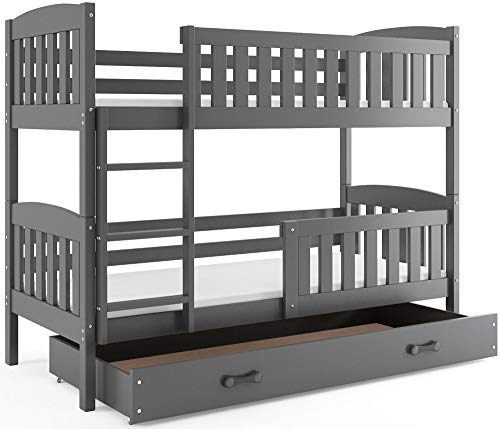 Interbeds Etagenbett Hochbett QUBA 90x200 Kinderbett mit Lattenroste, Matratzen und Schublade (grau + grau)