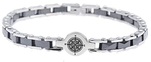 inSCINTILLE Bracciale Uomo in Accciaio inossidabile con Ceramica e Centrale Vari Simboli, braccialetto con Ancora Rosa dei venti Albero della vita, confezione regalo inclusa (Rosa dei venti Nero)