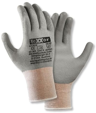 texxor 12 Stück Schnittschutz-Strickhandschuhe 2416, PU-Beschichtung, Packung, grau, 10/XL