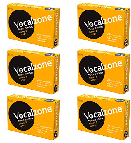 Vocalzone Throat Pastilles Honey & Lemon 6 Packs 24- for Sore Throats and Hoarseness When Overusing Your Voice. Produced and Sold in the United Kingdom Since 1912.