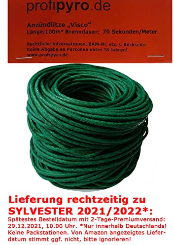 profipyro.de Visco - Rollo de hilo de encendido (10 m, 100 m, 30, 70 y 80 seg./metro a elegir), color verde visco de 2,5 mm, hilo de encendido (rollo de 100 m, duración de combustión: 70 seg/metro)