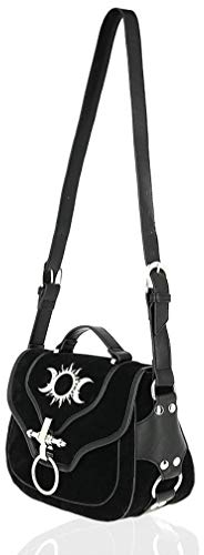 Restyle Triple Goddess Pagan Bag Moon Phases Gothic Wicca Vegan Suede Handtasche, Schwarz, Small