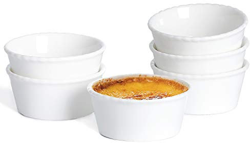 ONTUBE Ceramic Small Souffle Dishes, Set of 6 Ramekins Bakeware Set for Ramekin, 3 oz, White