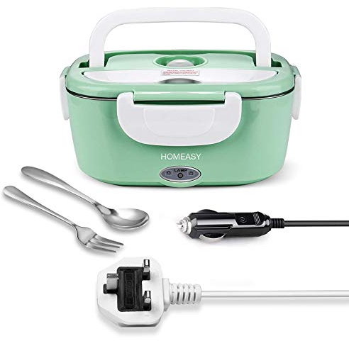homeasy Electric Lunch Box, 80W 3 in 1 Food Heater Warmer 1.5L Removable Food-Grade Stainless Steel Container Portable for Car, Office, School and Home Use 220V/12V/24V (Mint Green)